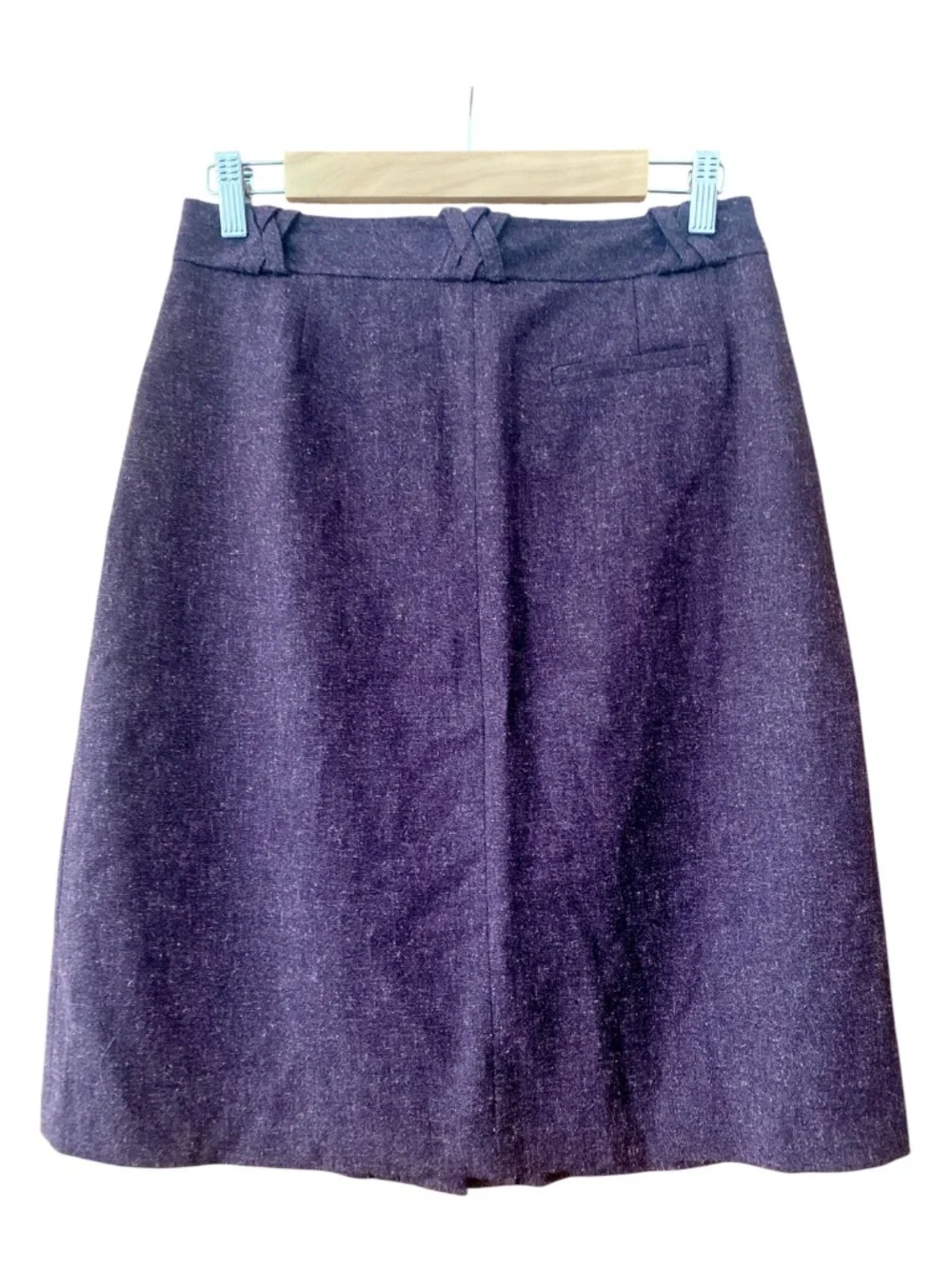 French Connection A-Line Button Front Tweed Midi Skirt Plum Purple Size 6
